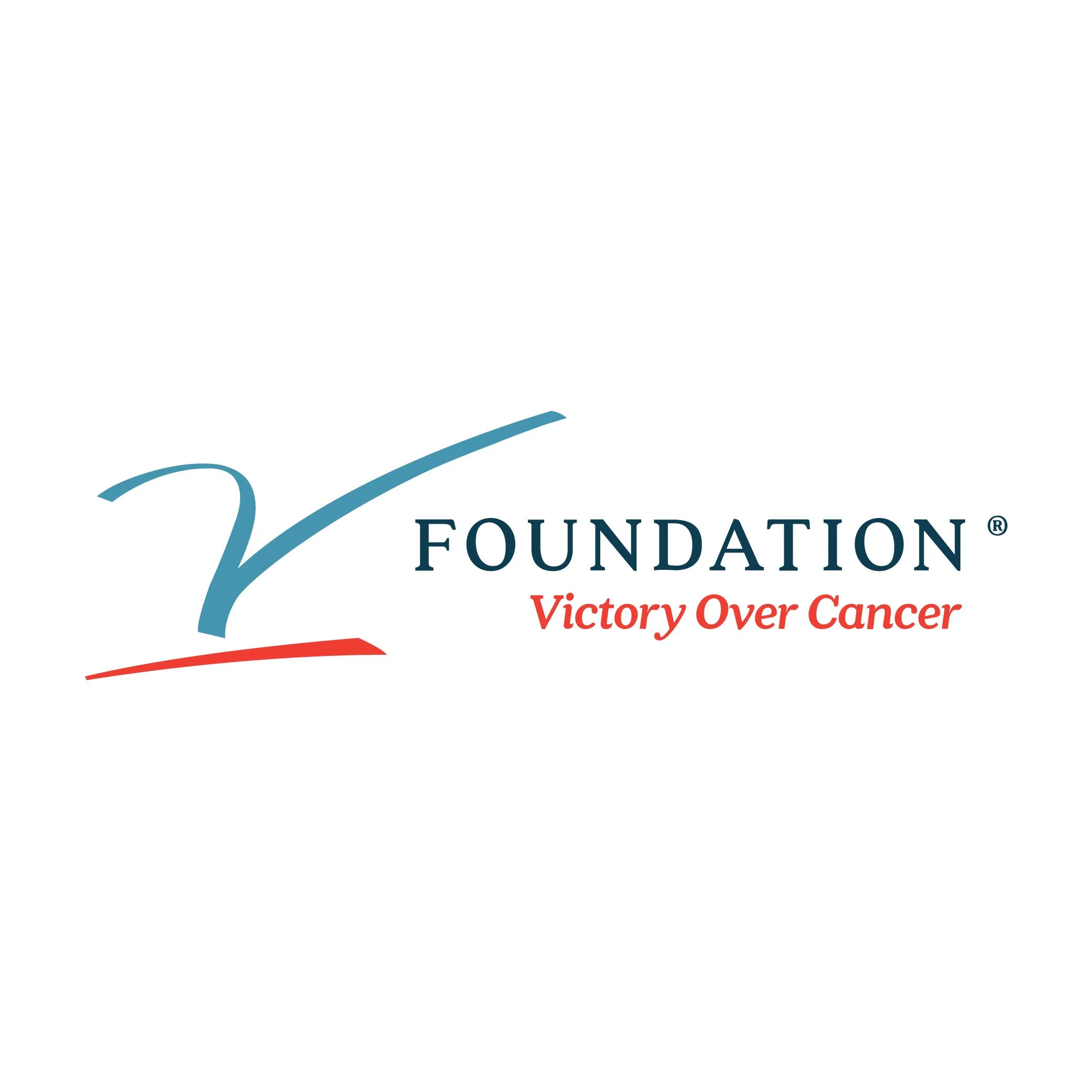 Logo for the V foundation with the slogan 'Victory Over Cancer' written in red.