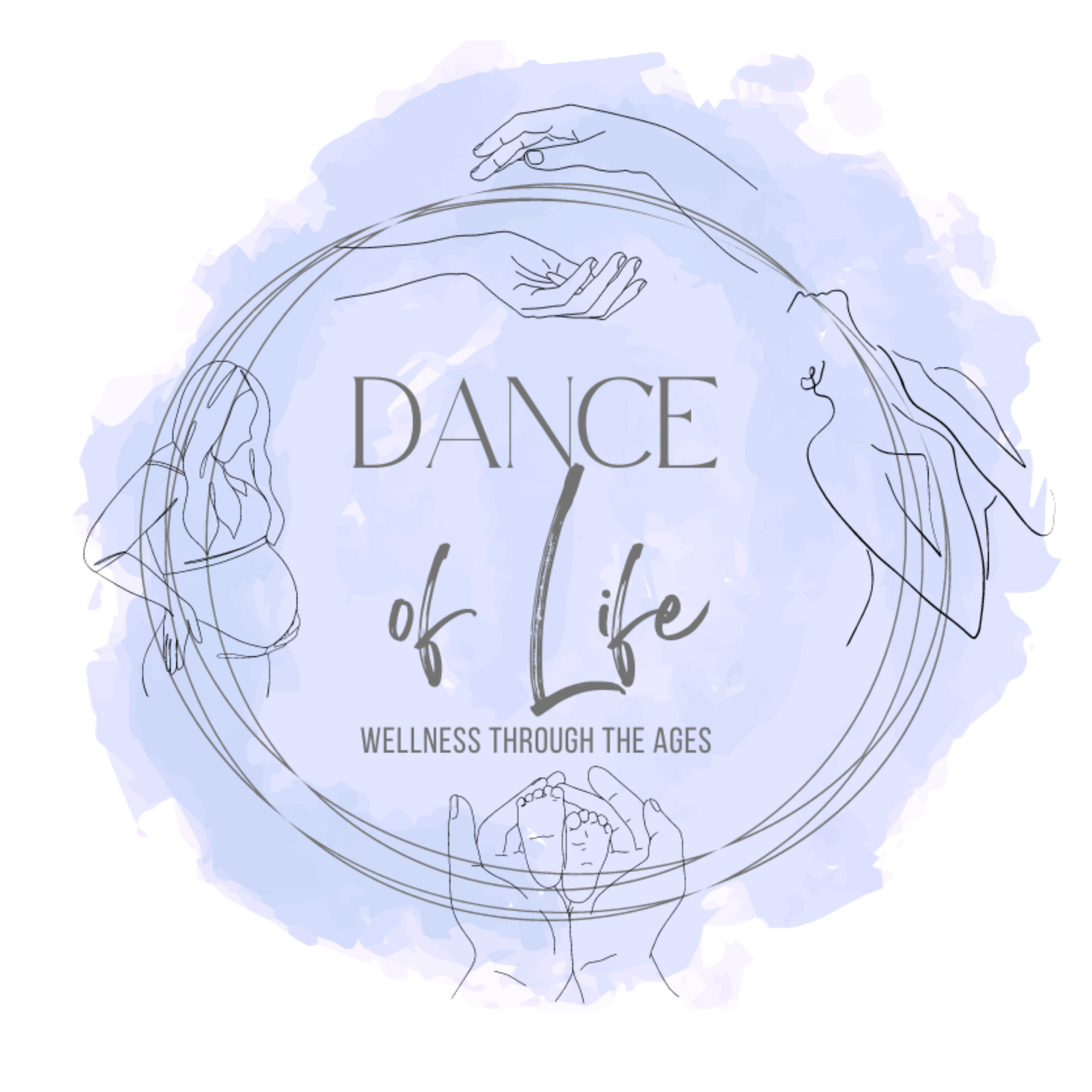 Logo image of hands mirroring each other, torso in an arch, hands holding baby feet, and pregnant woman