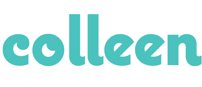Text graphic reading 'clink with colleen' with a black background, white and turquoise lettering.