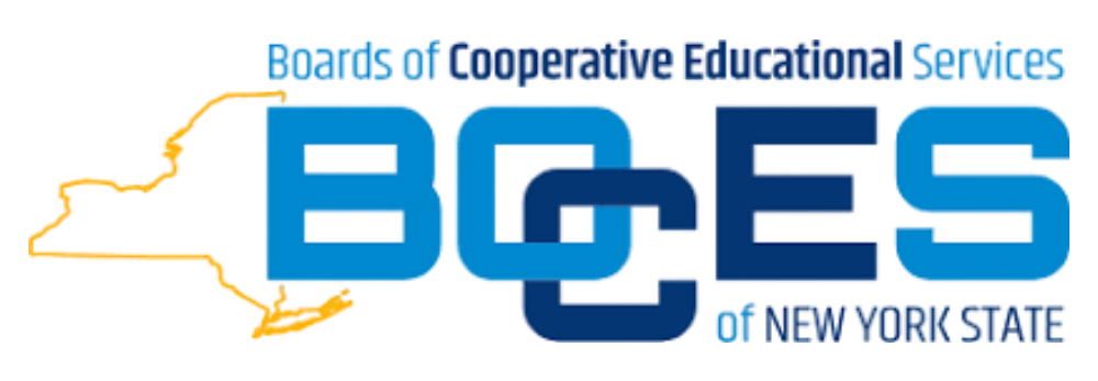 Logo for Boards of Cooperative Educational Services (BOCES) of New York State with blue text and rainbow-colored accents.