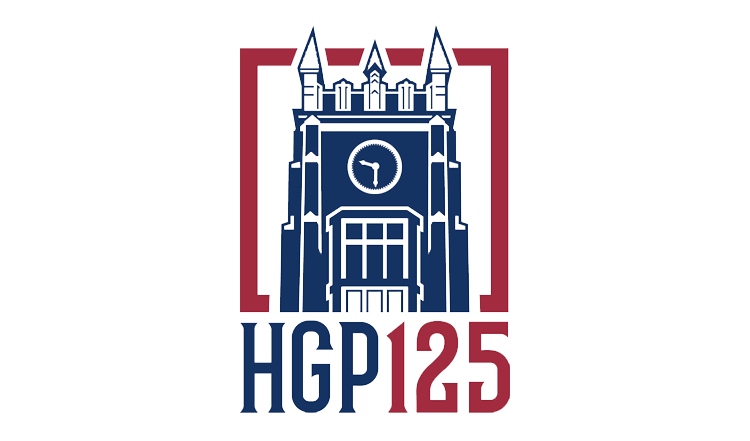 Holy Ghost Prep logo featuring a clock tower with gothic architecture, accompanied by the text "HGP 125" underneath.