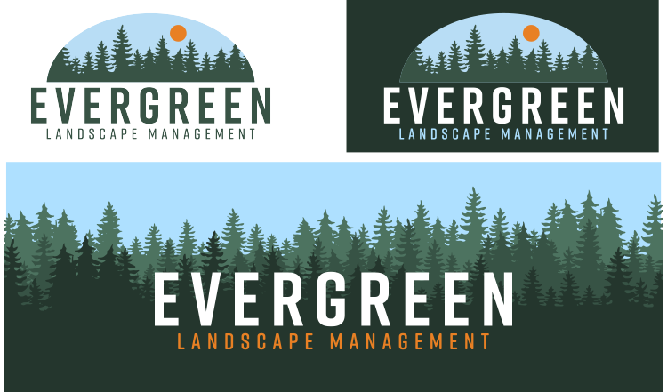Landscaping logo showing evergreen trees on a light blue sky backdrop