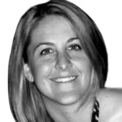 Black and white photo of Kellie Hall.
