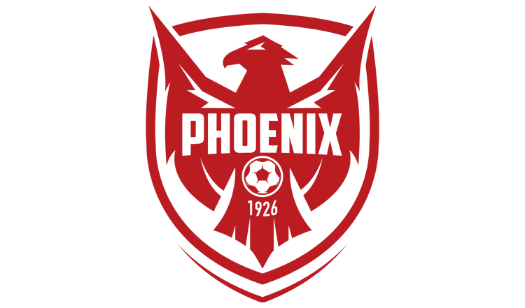 Phoenix soccer team logo with a red and black shield, a stylized phoenix, and a soccer ball, featuring the text 'PHOENIX' and '1926'.