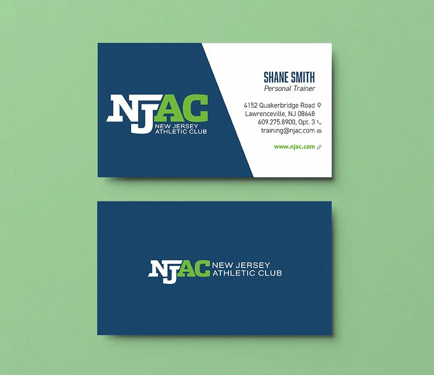 Business card for the New Jersey Athletic Club featuring the logo and contact information.
