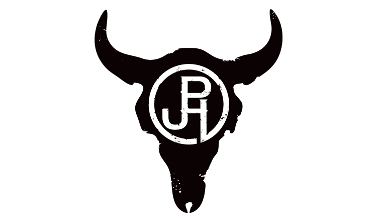 A dark emblem featuring a stylized bull skull with horns and a circular logo in the center containing the initials 'JPH' for JPH Skull Art Design