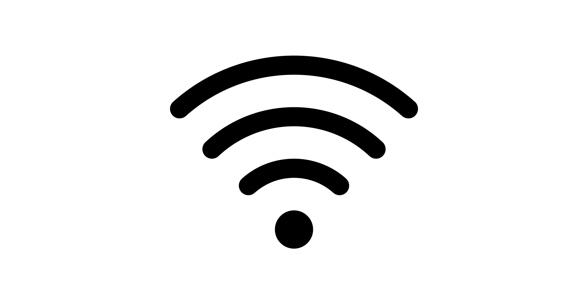 Black Wi-Fi icon on a white background.