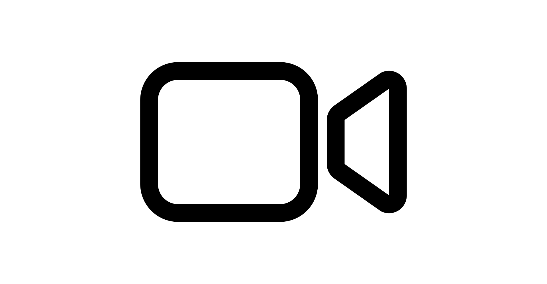 Video camera icon in black outline on a white background.