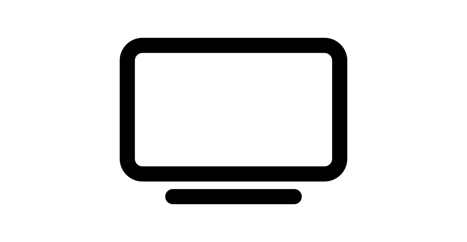 Black outline illustration of a TV with a base on a white background.