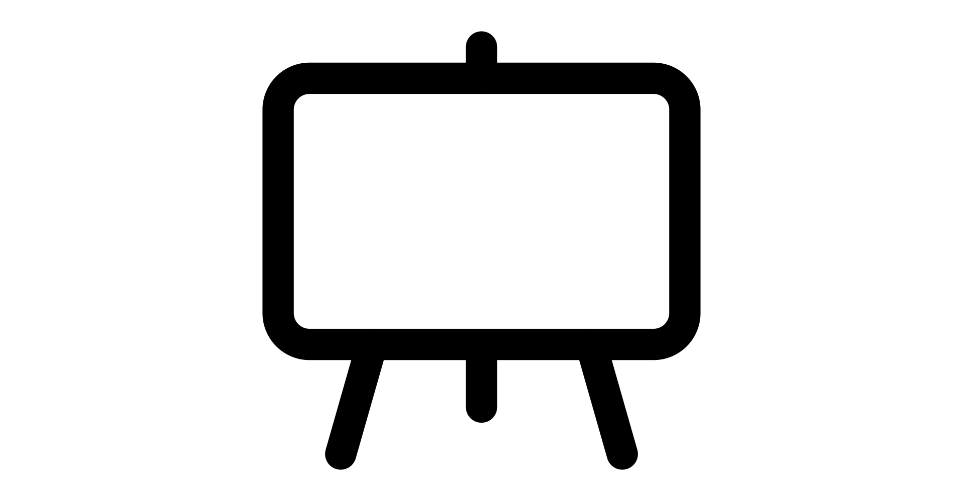 Black and white icon of a TV on a stand.