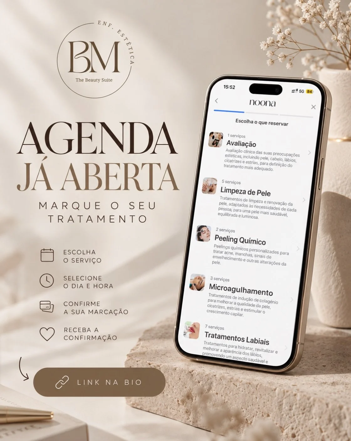 ✨ A AGENDA J&Aacute; EST&Aacute; ABERTA ✨

Est&aacute; oficialmente na hora de escolheres o teu momento. 🤎

Na BM &ndash; The Beauty Suite podes encontrar tratamentos pensados para cuidar da tua pele, real&ccedil;ar a tua beleza e proporcionar-te aq
