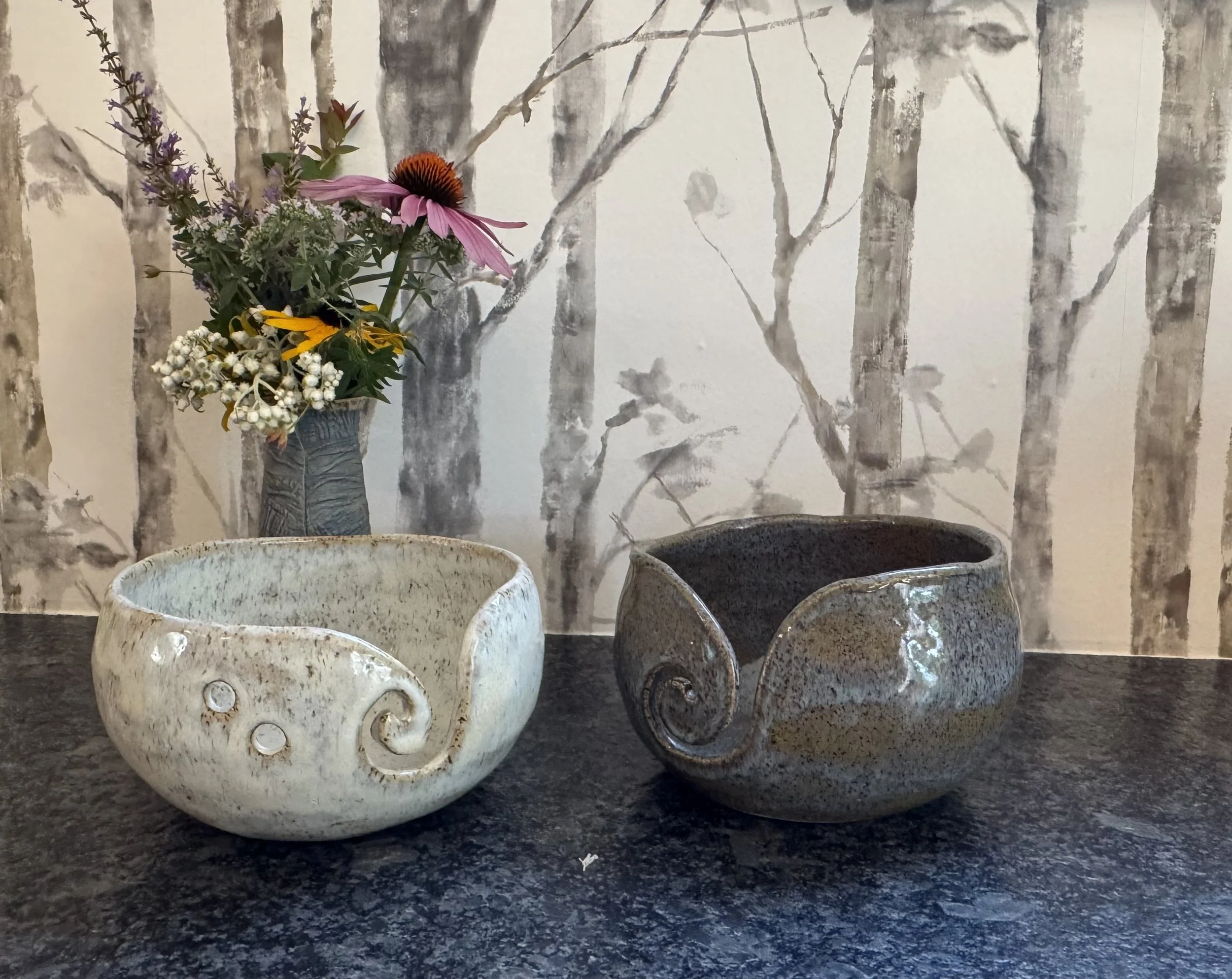 Yarn bowl blue & cream w:vase.jpeg