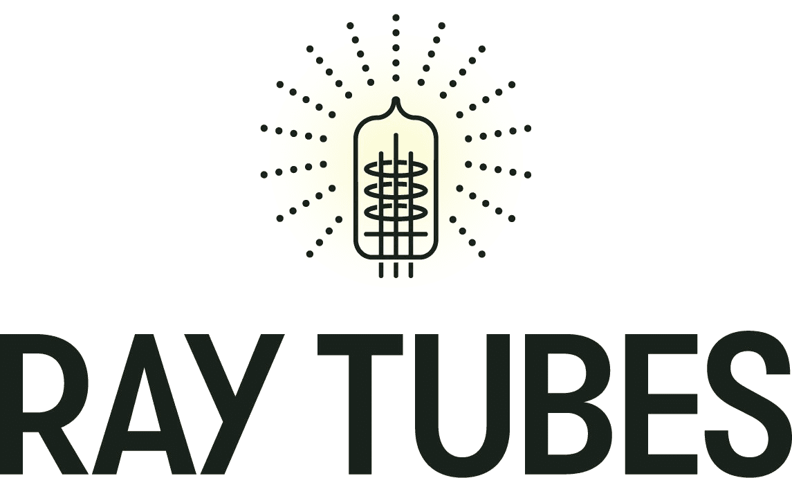 A stylized illustration of a ray tube with decorative lines, radiating dotted lines, and the text "RAY TUBES" below.
