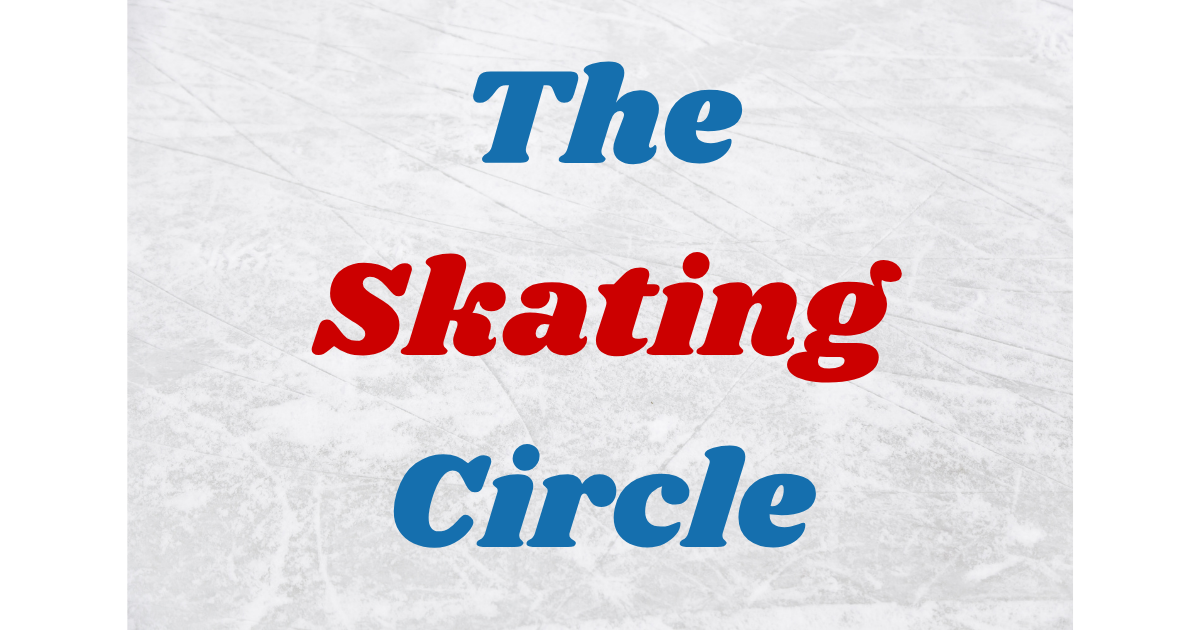 Text on ice rink saying "The Skating Circle" with a gray background.