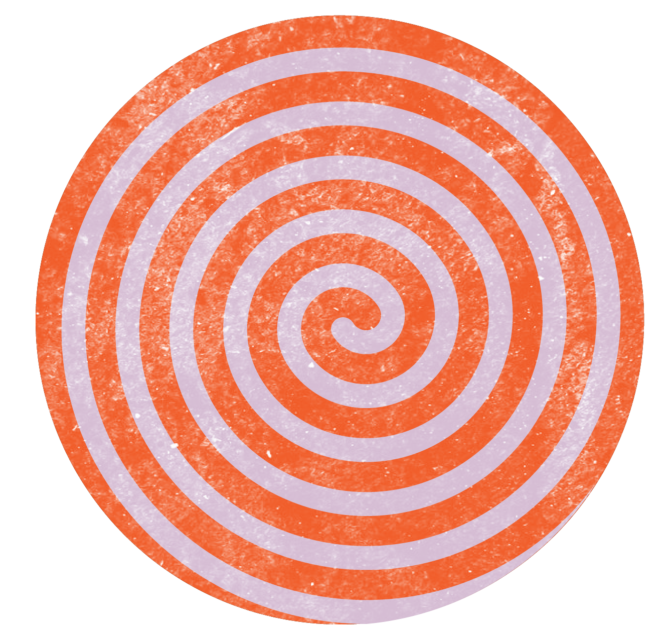 A circular orange and white spiral target with a speckled texture.