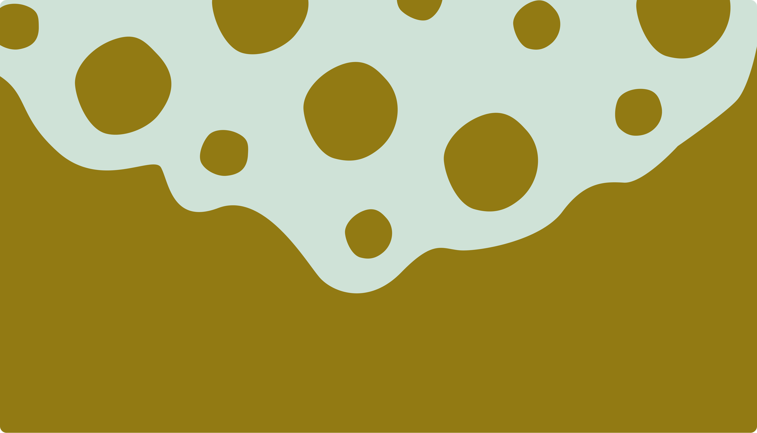 An abstract illustration of a slice of cheese with holes, in yellowish green and brown colors.