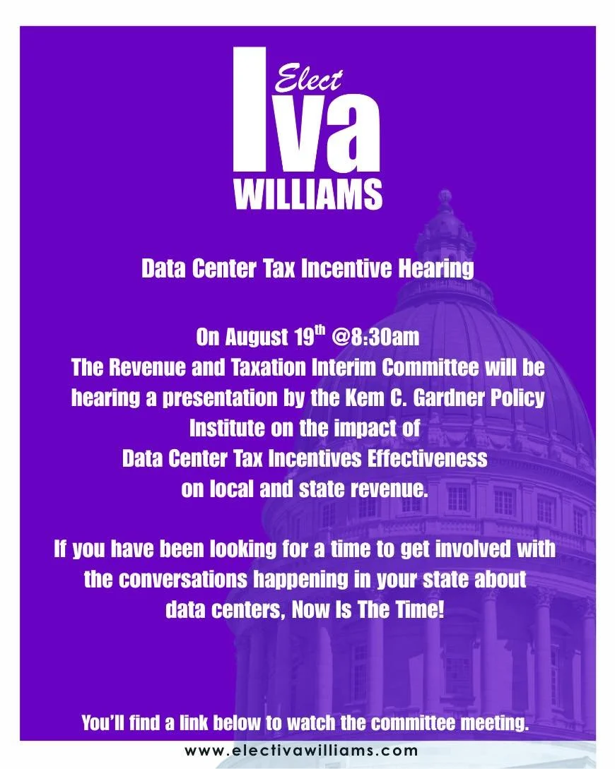 https://le.utah.gov/committee/committee.jsp?year=2026&amp;com=INTREV 

Please share with your friends and neighbors as the interim committee hears vital reports on data centers. 

Thank you for your attention and support to important conversations ha