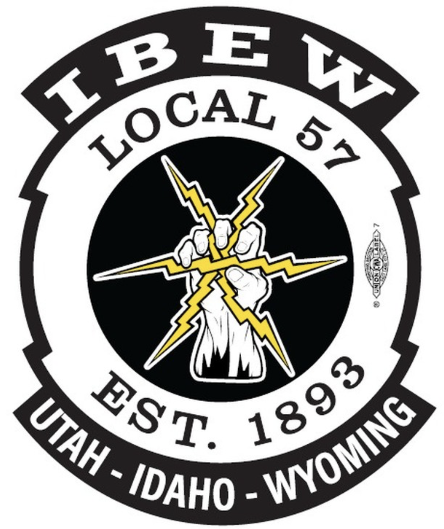 A circular emblem with the words "Independent" at the top, "U.S. 1893" at the bottom, and the name of several states in between. The center features a hand holding a lightning bolt with additional lightning bolts around it.
