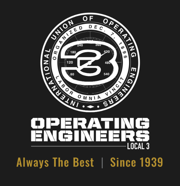 Black and white logo for the International Union of Operating Engineers, Local 3, with the text 'Always The Best Since 1939'