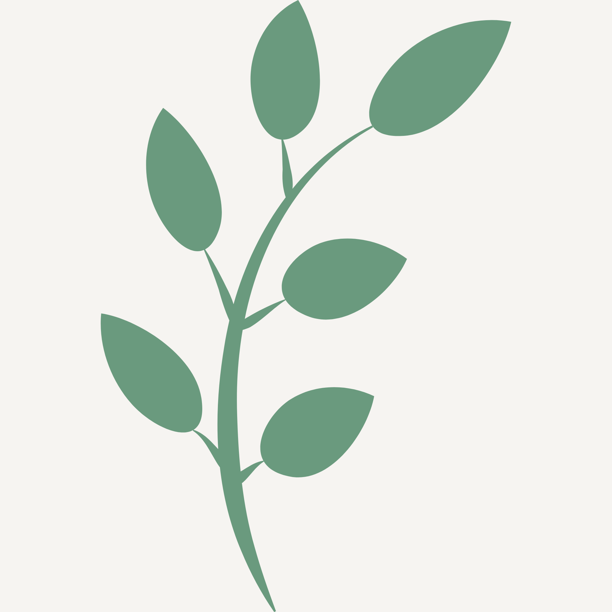 Stylized green plant with multiple oval leaves on light background.
