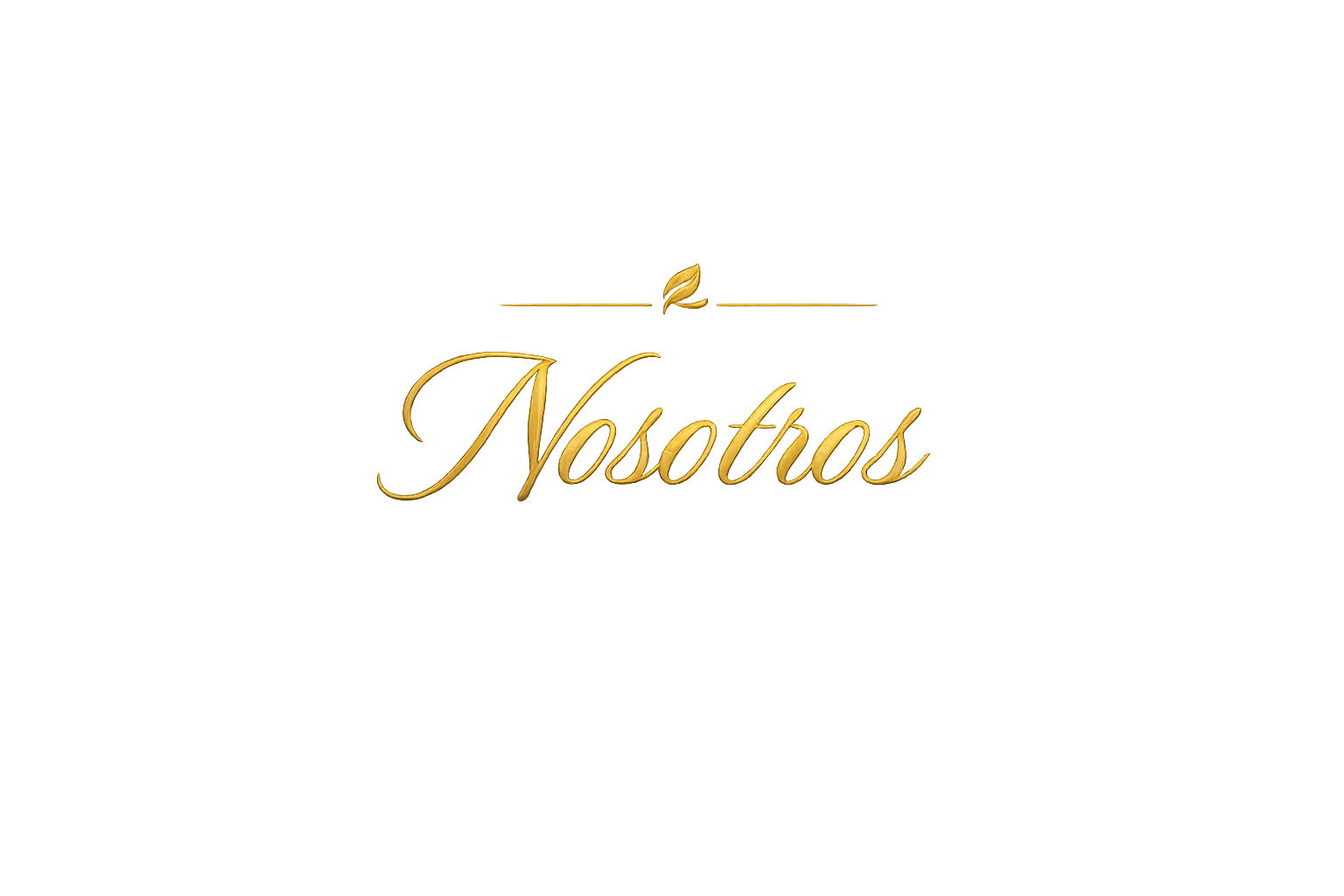 Logo con scritta dorata 'Nosotros' e una foglia sopra la scritta su sfondo nero.