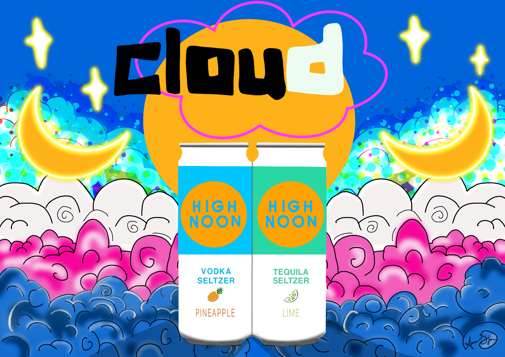 Digital design that became a framed poster inside Cloud bar