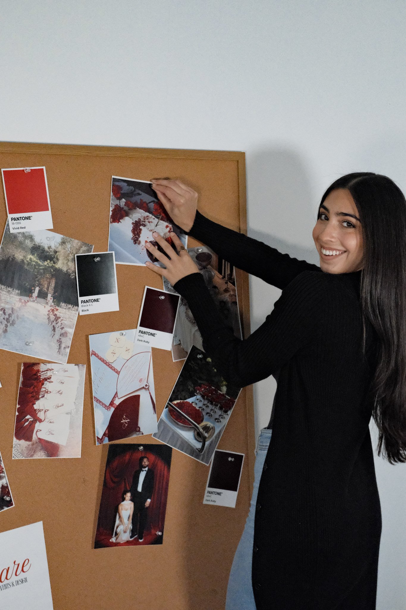 Amanda Rojas developing a wedding design concept through a mood board and creative direction planning