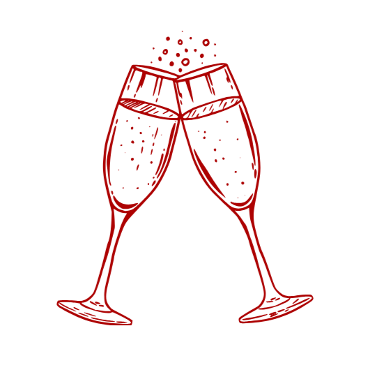 Two champagne glasses clinking together with bubbles and foam at the top.