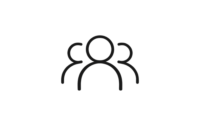 Simple line drawing of three people.