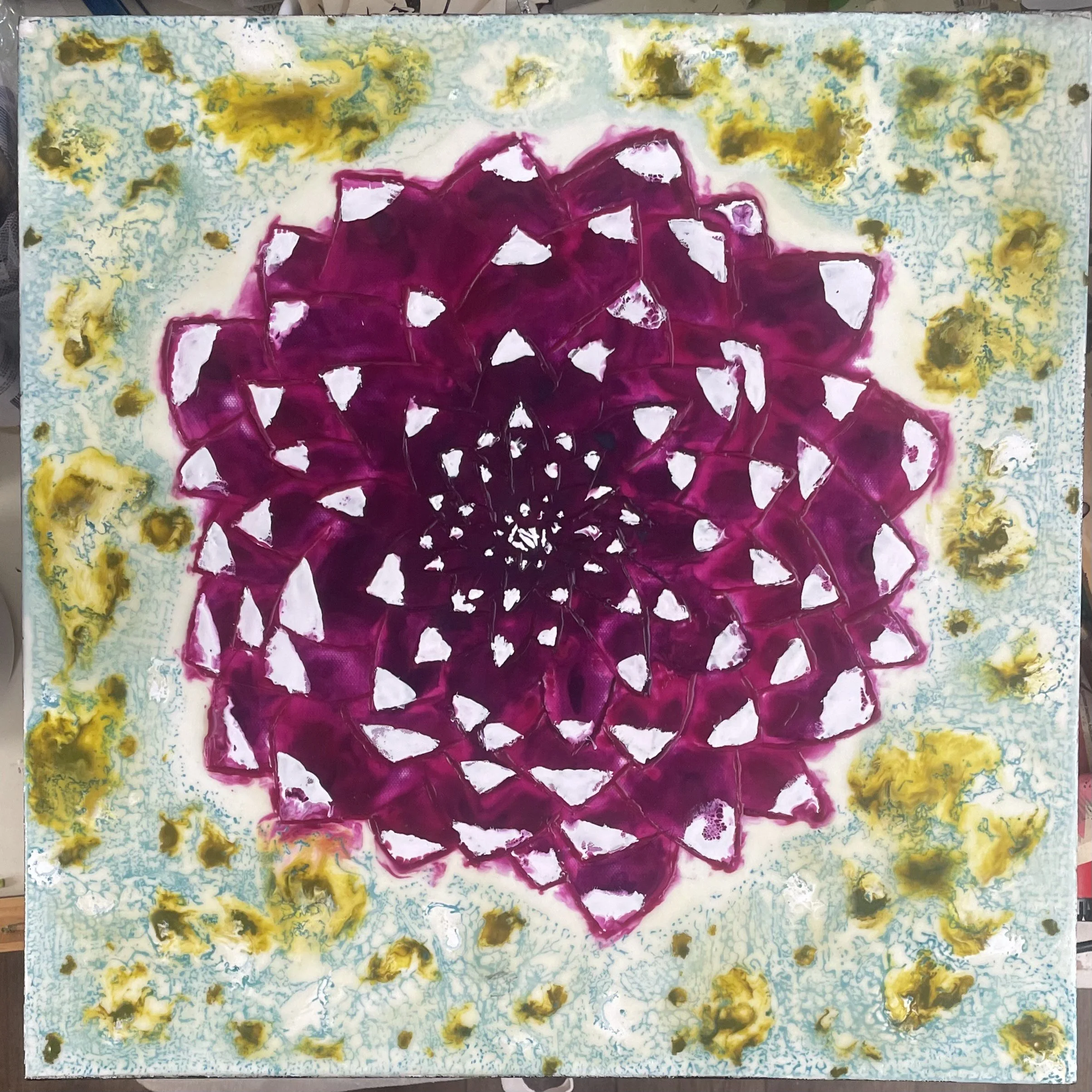 dahlia encaustic painting