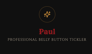 Logo for Paul, a professional belly button tickler, featuring a gold star icon and red text on a black background.