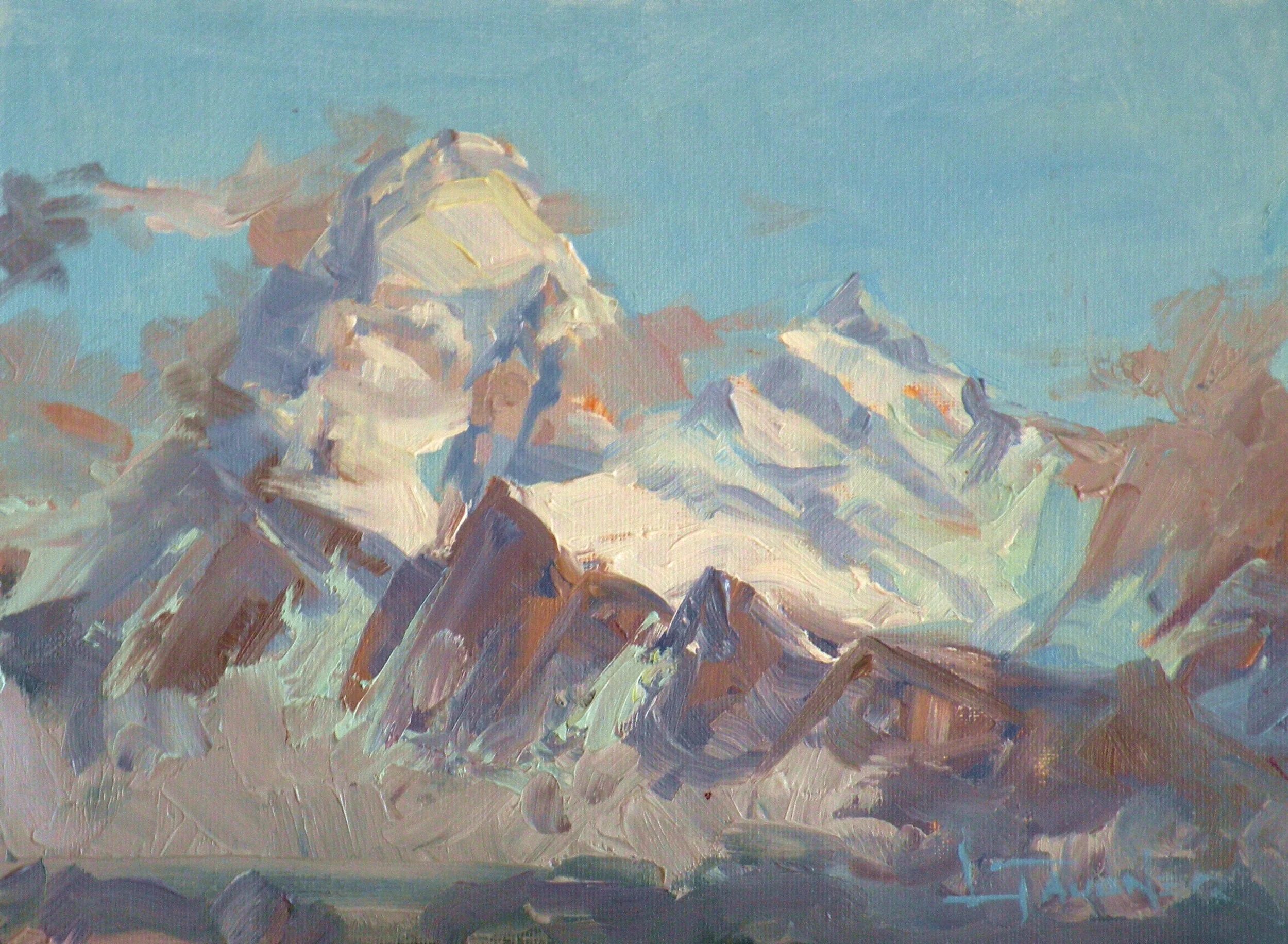Oil Painting of Storm on Grand Teton
