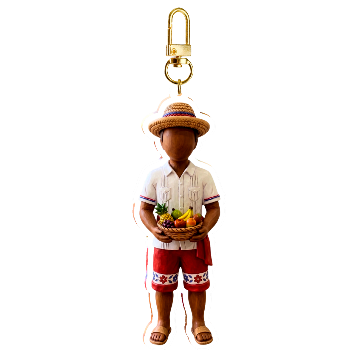 Caribbean boy holding fruit giant keychain charm acrylic