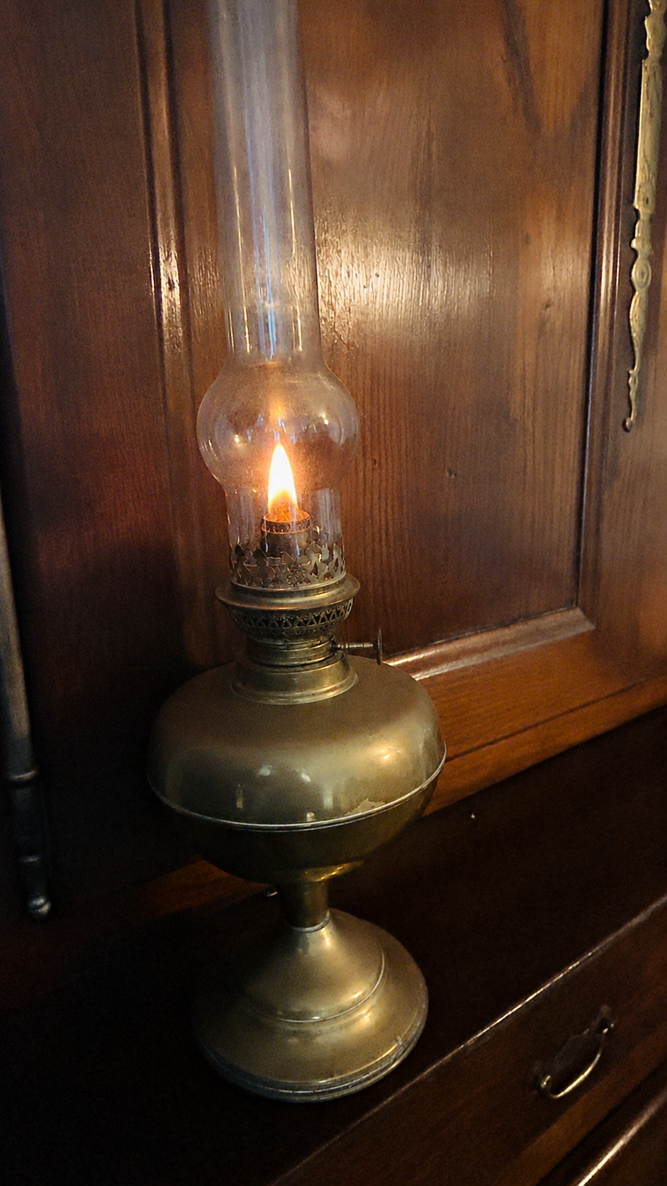 Lit Oil Lamp