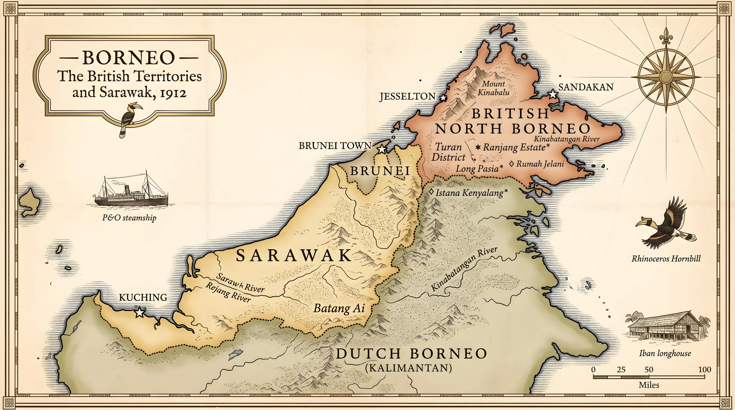 Map of Borneo in the early 1900s