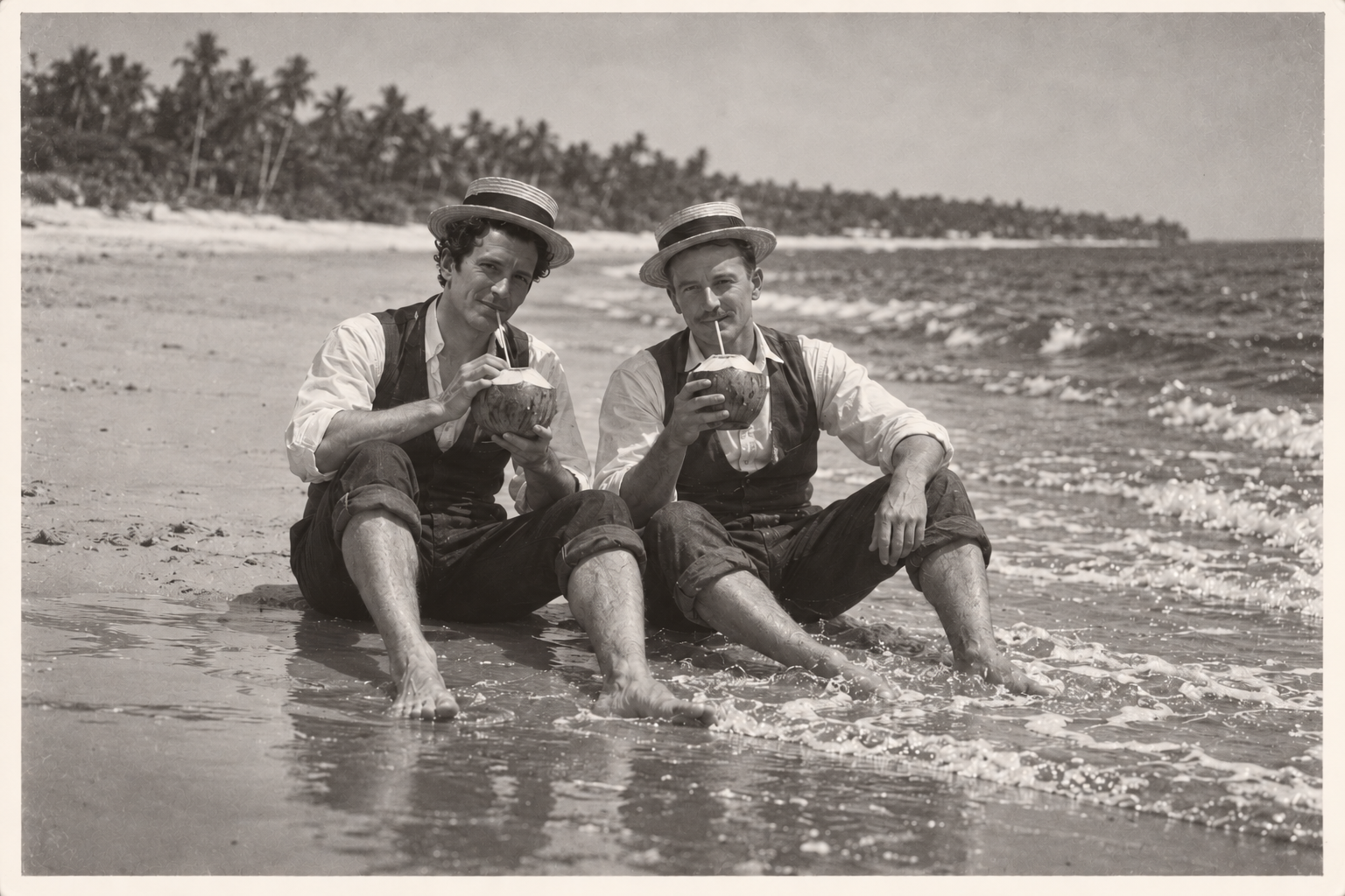 32) Samuel and Julian with their coconuts.