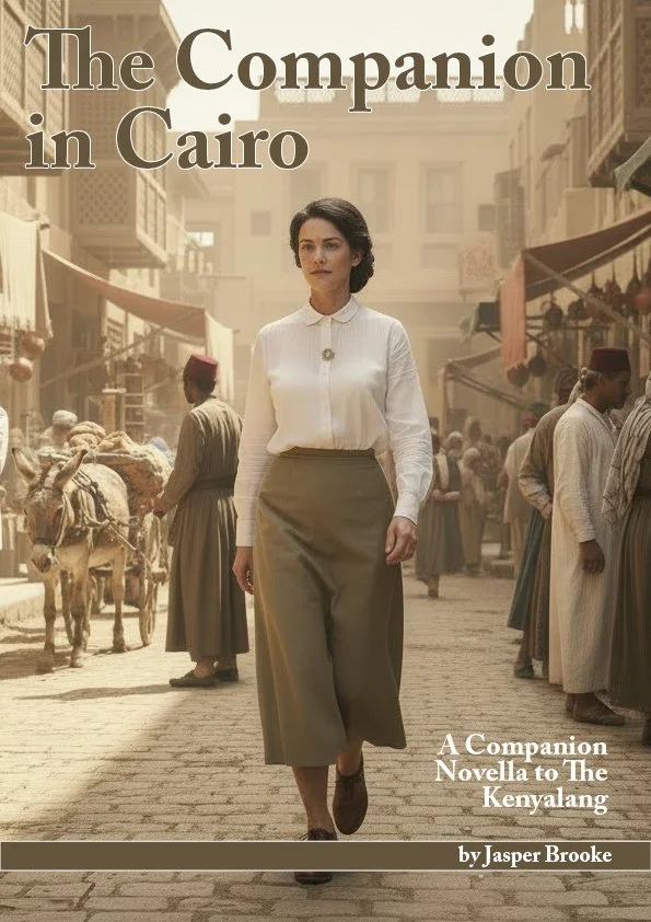 Book cover titled 'The Companion in Cairo' featuring a woman walking through a busy street in Cairo, Egypt, with market stalls and people dressed in traditional attire in the background.