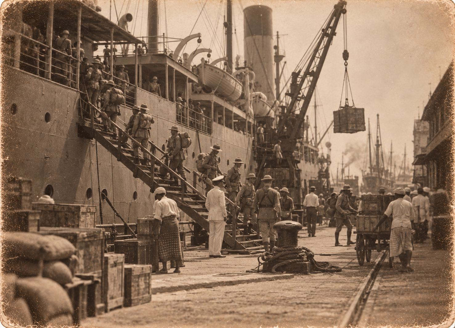 22) Troopship unloading.
