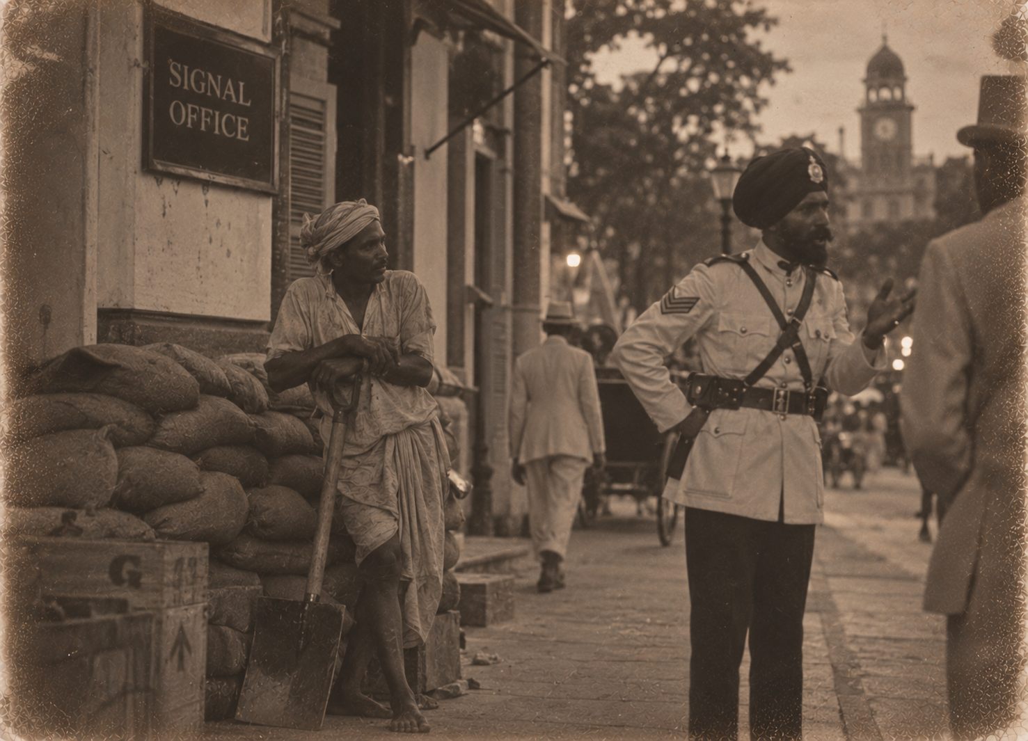 20) Sandbags outside the signal office.