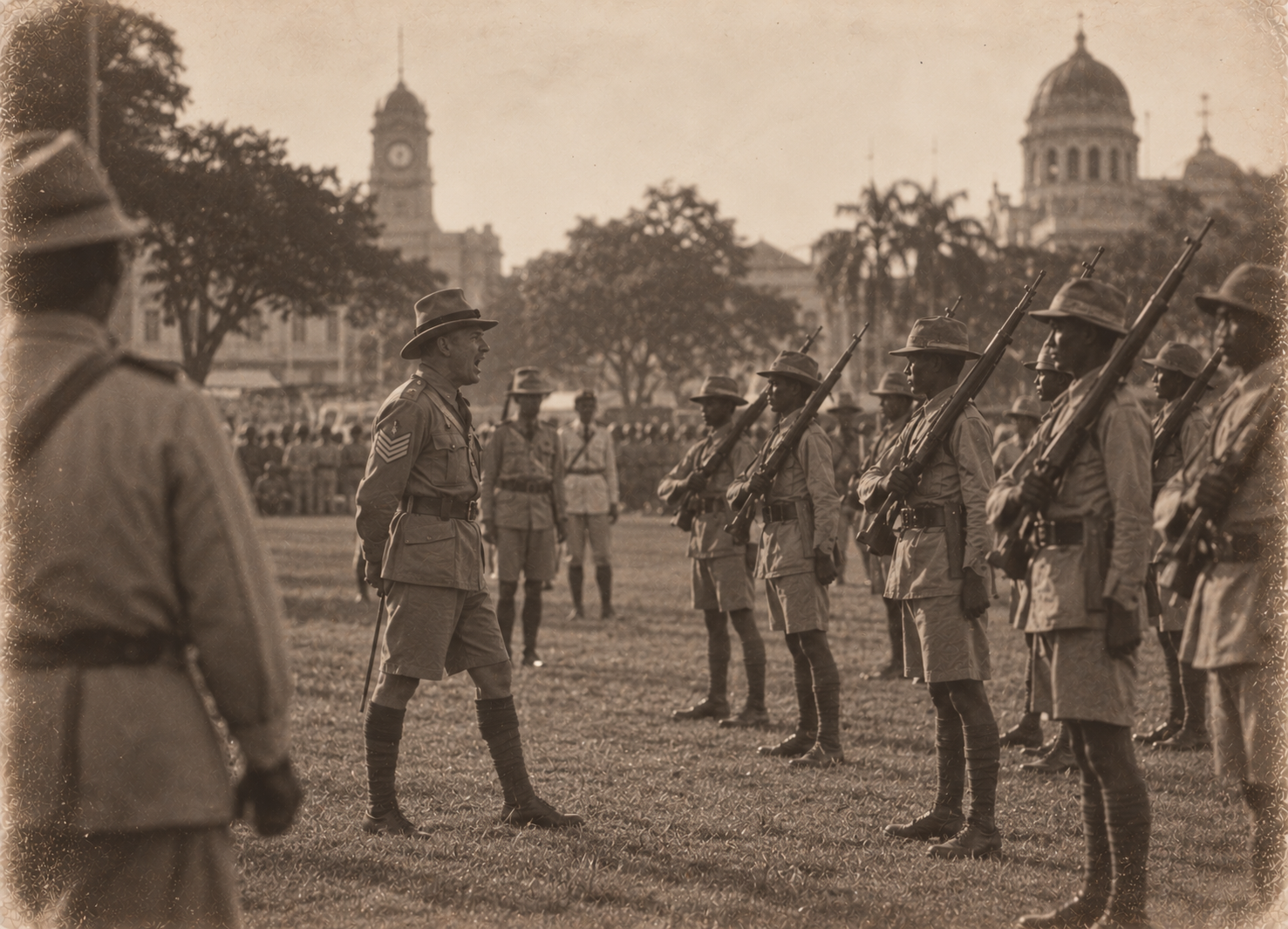 19) The Padang: Volunteers at drill.