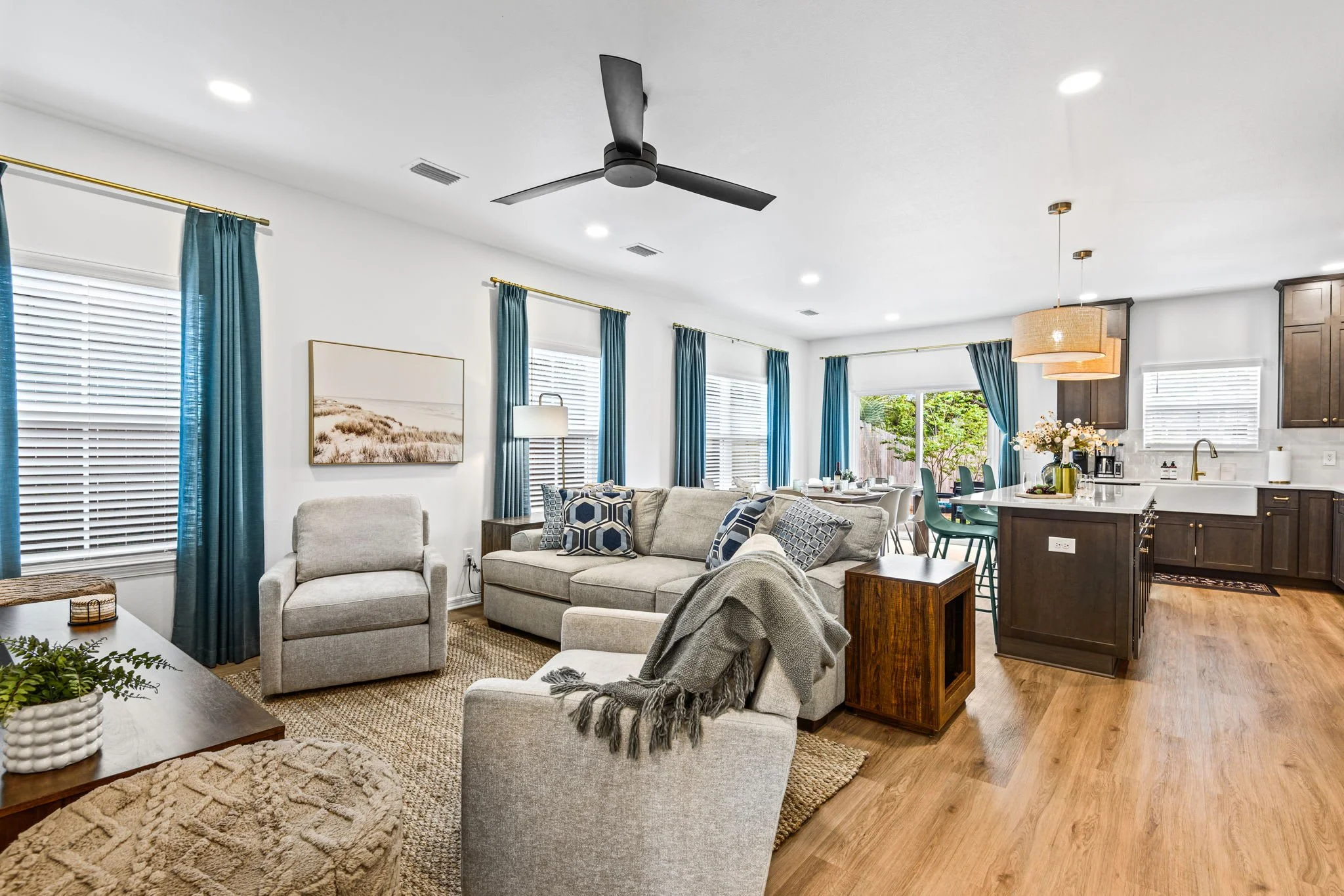 Open Floor Plan Living, Dining & Kitchen