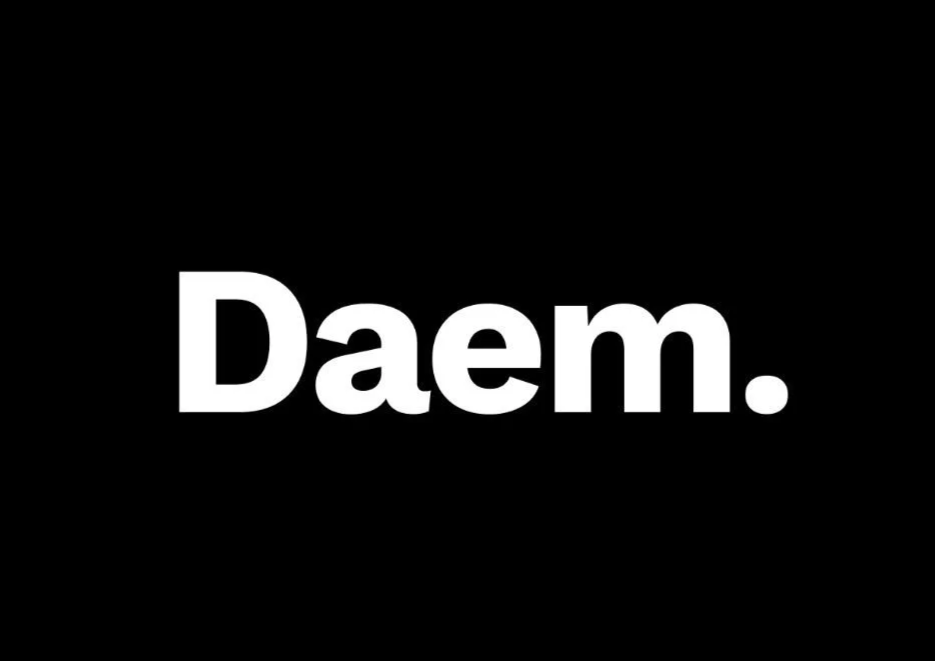 Black background with the word 'Daem.' in large white text in the center.