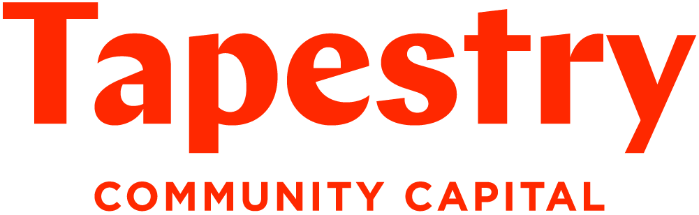 Wordcloud with the words 'Lapestry,' 'Community,' 'Capital,' in red and black, with 'Lapestry' prominently displayed in large text.