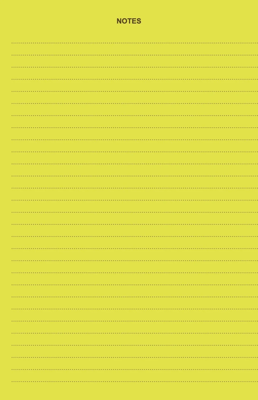 A yellow notepad page with the word 'NOTES' at the top and dotted lines for writing notes.