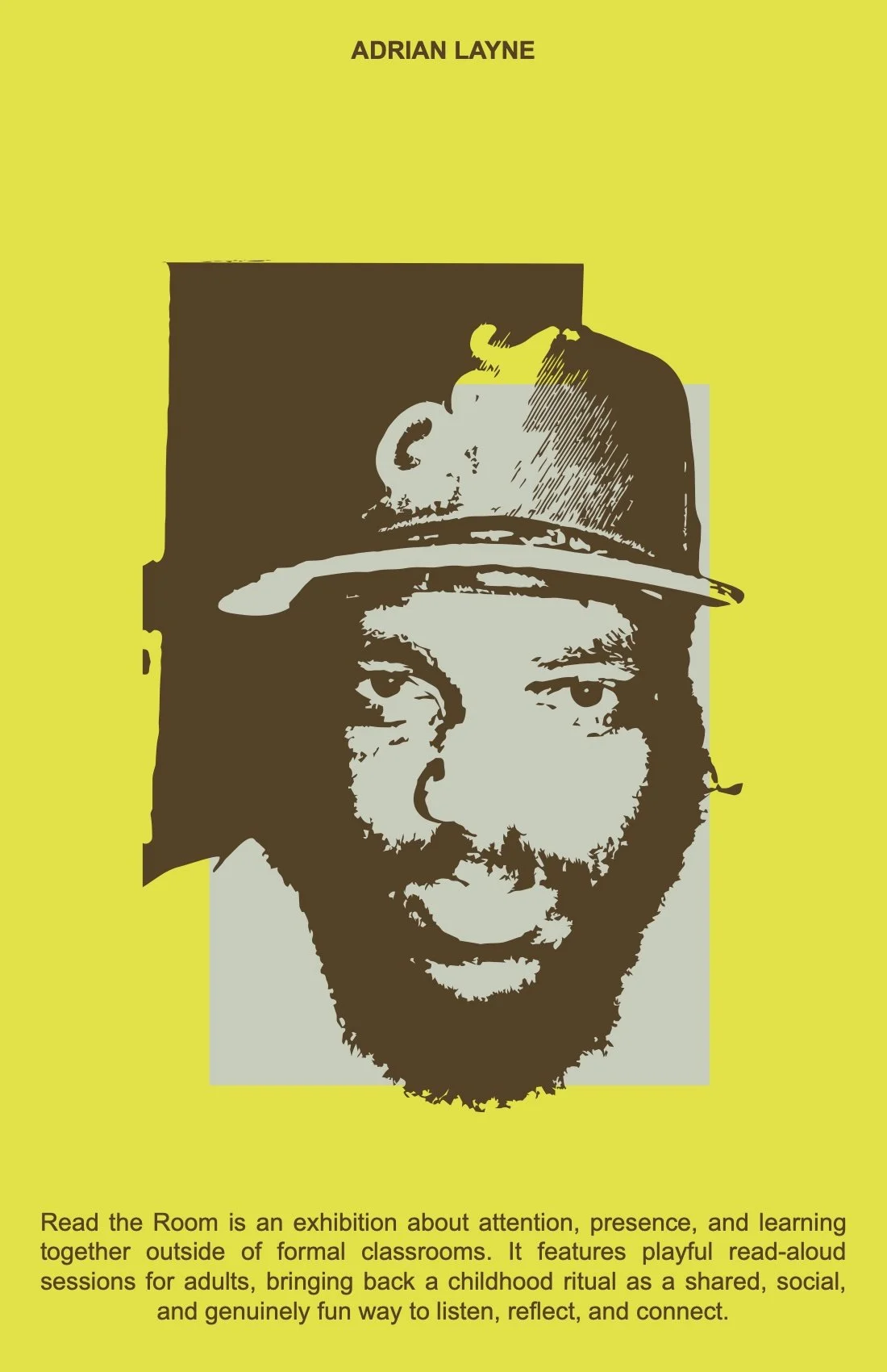 Book cover titled 'Read the Room' featuring a stylized illustration of a man with a beard and a cap, with a yellow background.