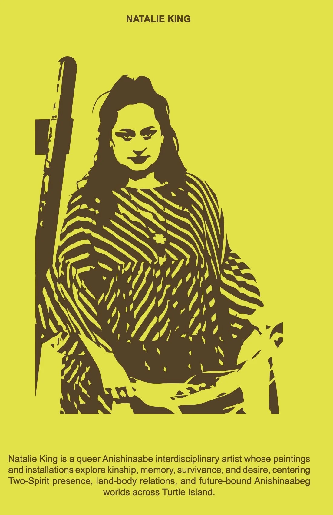 Silhouette of a woman with long hair, wearing a patterned garment, and holding a staff, against a yellow background. The text at the top reads 'NATALIE KING.'