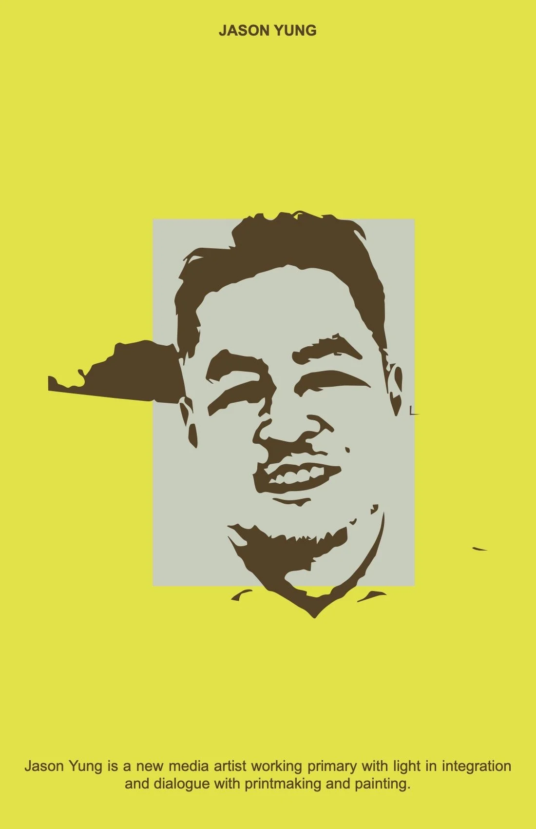 Book cover featuring a stylized portrait of a smiling young man with short dark hair, set against a bright yellow background. The title and author are not visible.