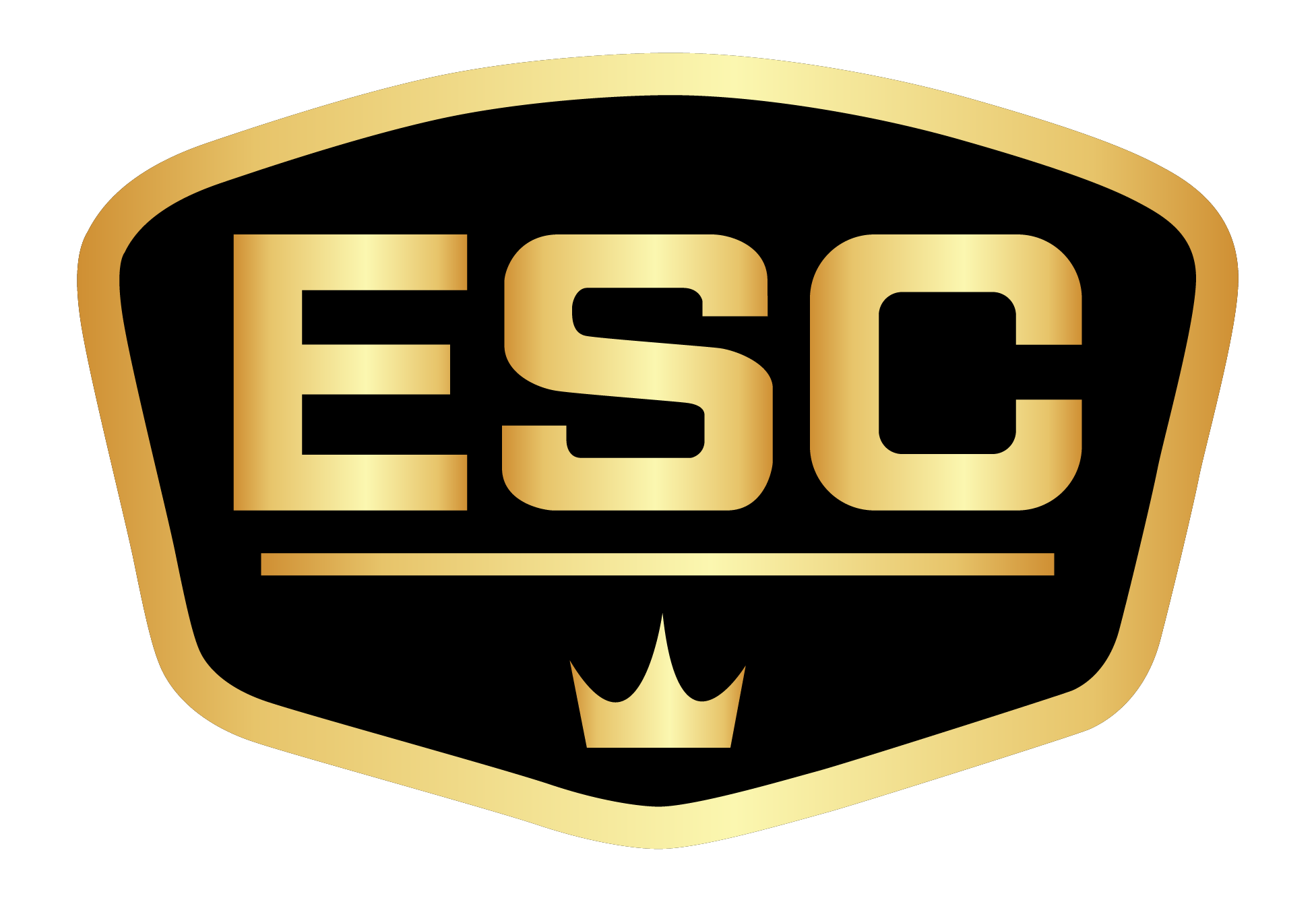 Black background with a gold-colored shield-shaped emblem featuring the letters "ESC" in bold, metallic gold font.