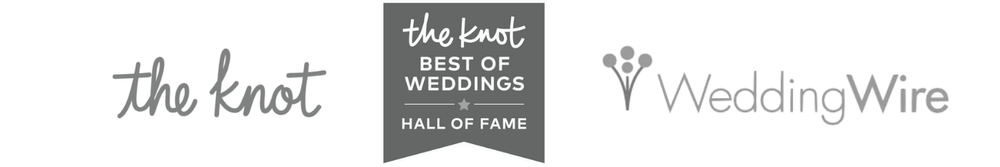 Logo with text 'the knot best of weddings hall of fame' and 'Wedding Wire'