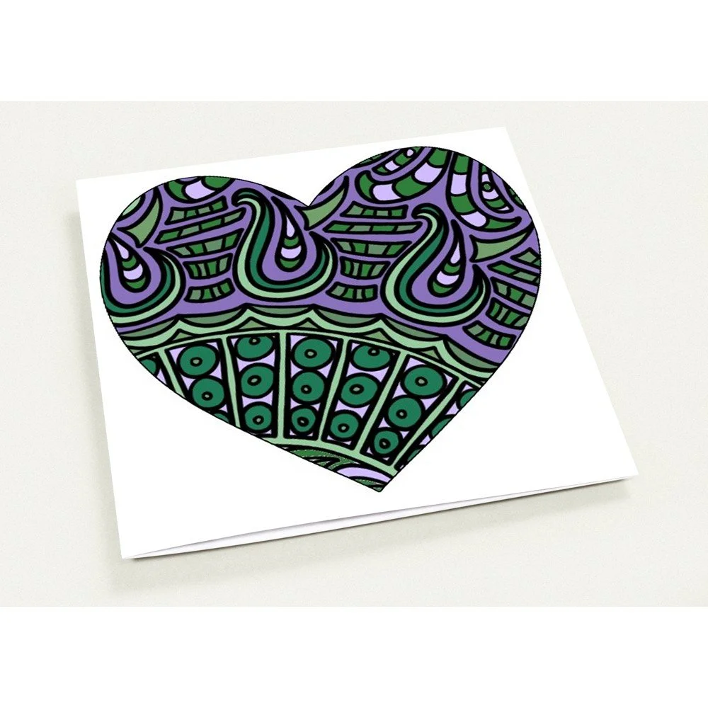 Purple Zen Doodle Heart Cards